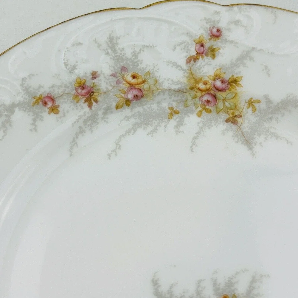 Limoges‎ Elite 6 Dinner Plate Lot Pink Yellow Floral Spray Gold Rim J.Mc.D&S